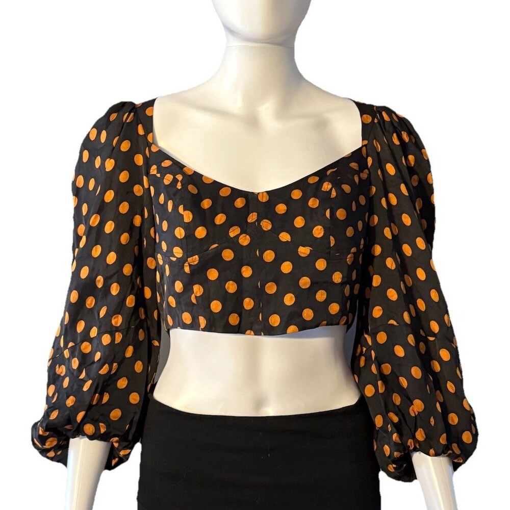 For Love and Lemons Lark Polka Dot Crop Top Blouse Romantic Boho Festival SZ S